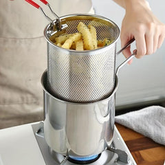 Stainless Steel Tempura Frying Pot with Strainer Basket and Tong