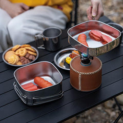 6pcs Stainless Steel Camping Cookware Set Portable Outdoor Picnic Kitchen