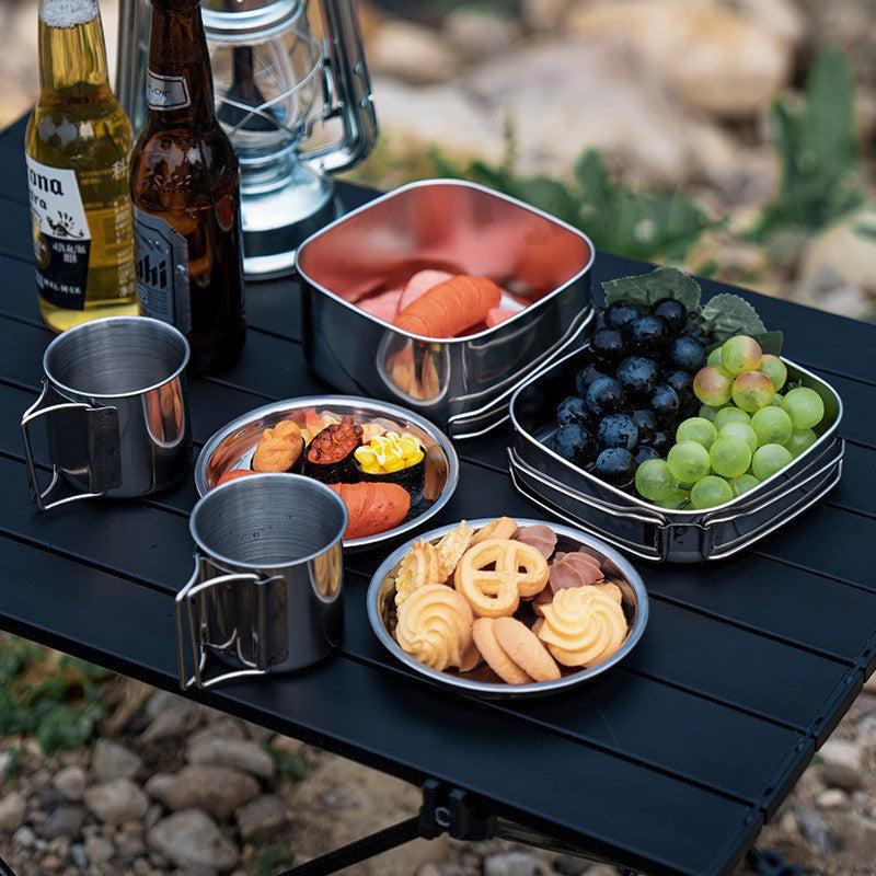 6pcs Stainless Steel Camping Cookware Set Portable Outdoor Picnic Kitchen
