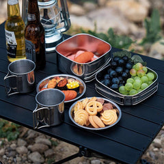 6pcs Stainless Steel Camping Cookware Set Portable Outdoor Picnic Kitchen