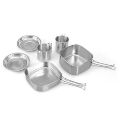 6pcs Stainless Steel Camping Cookware Set Portable Outdoor Picnic Kitchen