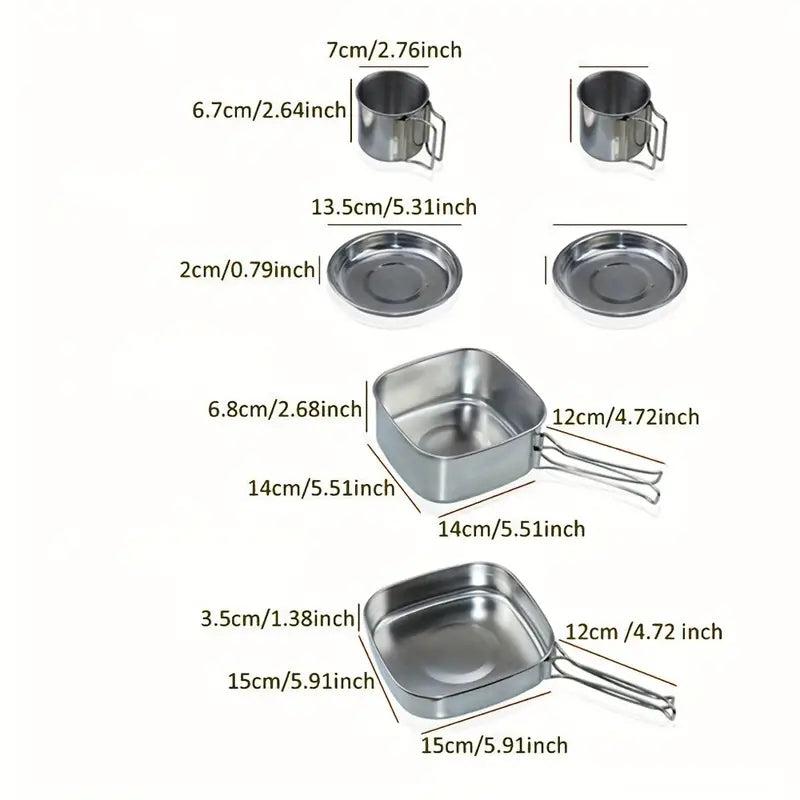 6pcs Stainless Steel Camping Cookware Set Portable Outdoor Picnic Kitchen
