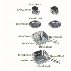 6pcs Stainless Steel Camping Cookware Set Portable Outdoor Picnic Kitchen