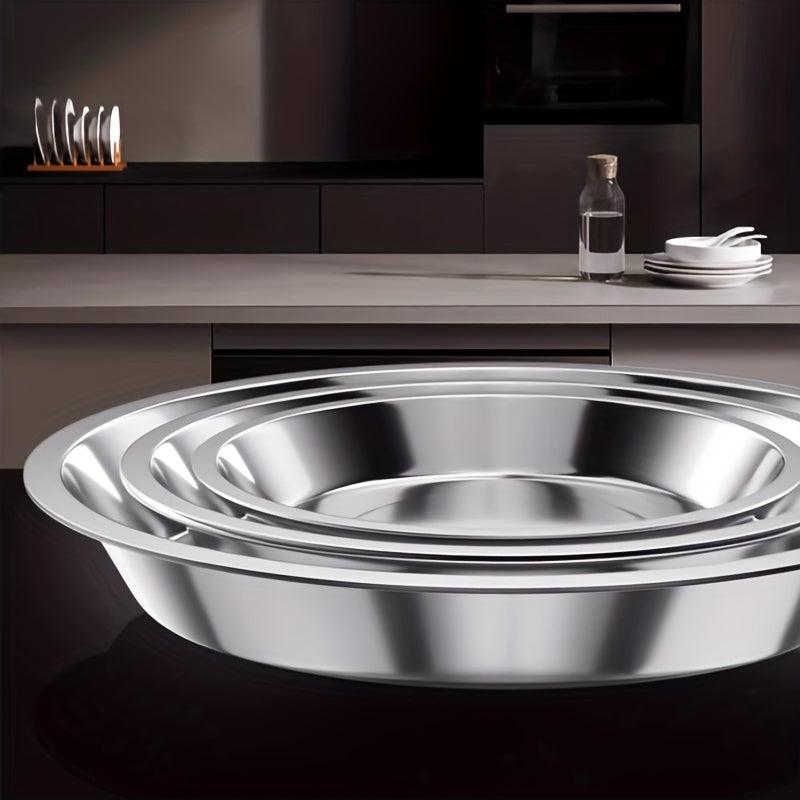 10pcs Stainless Steel Dinner Plate Round Dishes Serving Platter Dessert Tray
