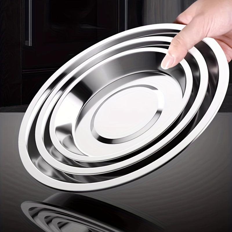 10pcs Stainless Steel Dinner Plate Round Dishes Serving Platter Dessert Tray