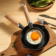Cast Iron Pan with Wood Handle Egg Frying Pan