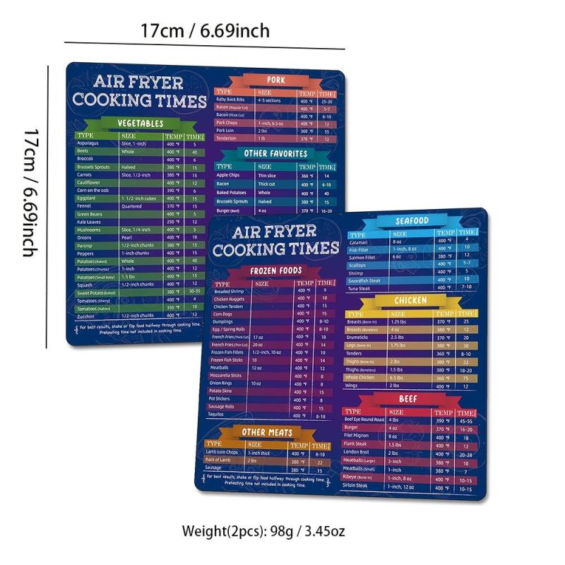 2pcs Air Fryer Magnetic Cheat Sheet Set Cooking Times Chart Kitchen Gadgets