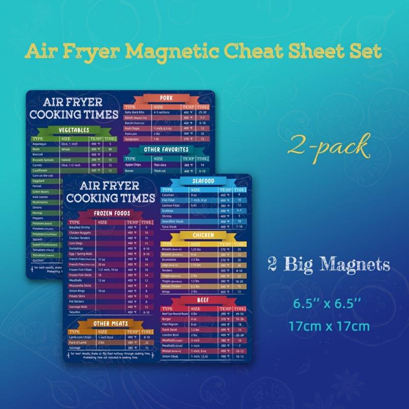 2pcs Air Fryer Magnetic Cheat Sheet Set Cooking Times Chart Kitchen Gadgets