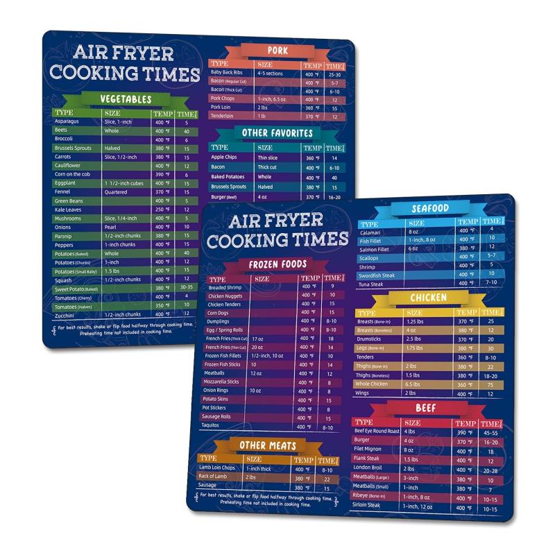 2pcs Air Fryer Magnetic Cheat Sheet Set Cooking Times Chart Kitchen Gadgets