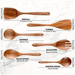 6 Pcs Teak Wooden Spoons Smooth Finish Non Stick Utensils