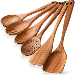 6 Pcs Teak Wooden Spoons Smooth Finish Non Stick Utensils
