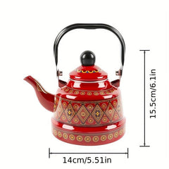 Red Enamel Memory Flower Pot Retro Nostalgic Home Kettle