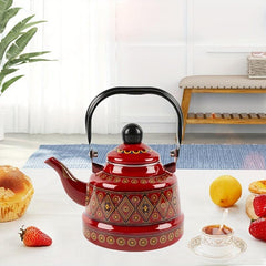 Red Enamel Memory Flower Pot Retro Nostalgic Home Kettle