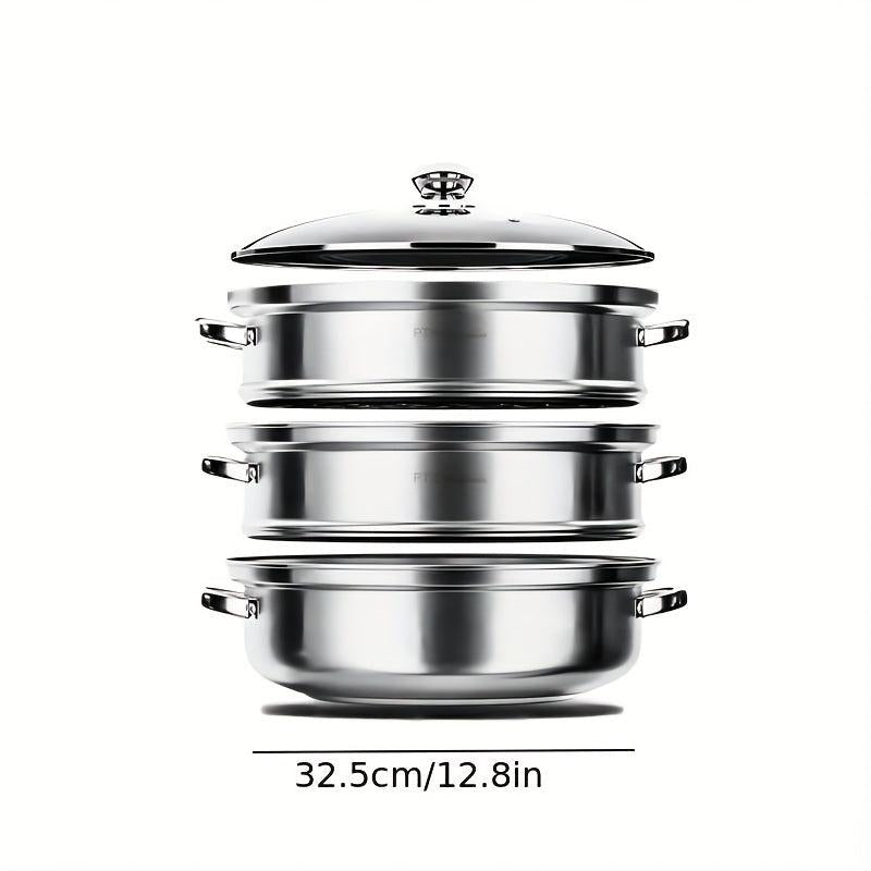 3 Tier Steamer Pot With Lid 32 Stainless Steel Steaming Pot