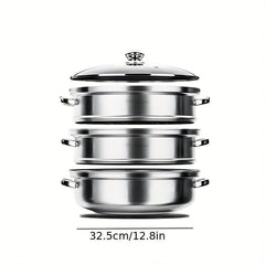 3 Tier Steamer Pot With Lid 32 Stainless Steel Steaming Pot