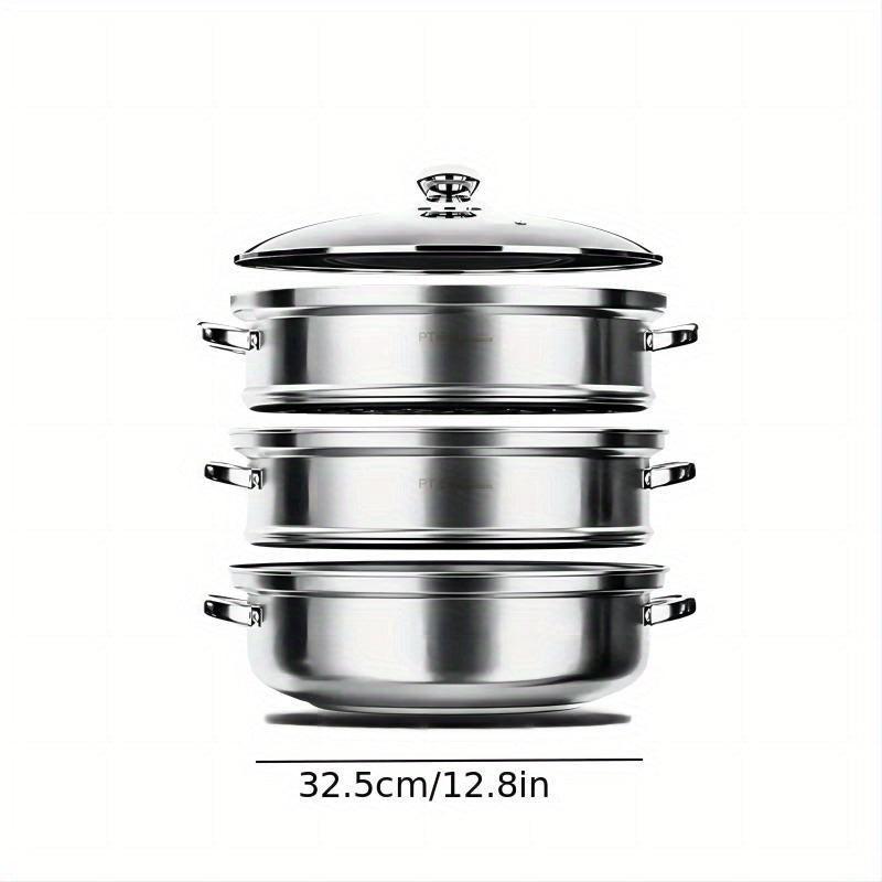 3 Tier Steamer Pot With Lid 32 Stainless Steel Steaming Pot