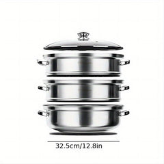 3 Tier Steamer Pot With Lid 32 Stainless Steel Steaming Pot