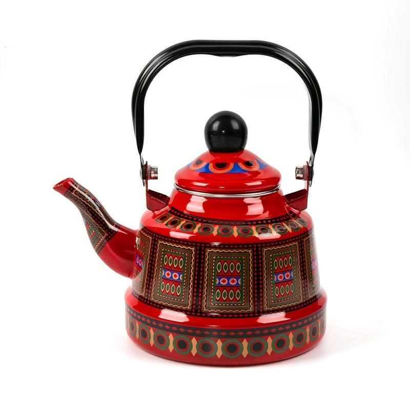 Enamel Hot Kettle 1L Geometric Printed Flower Green Dot Bell Kettle