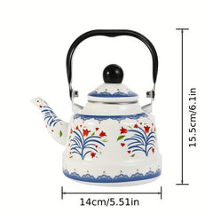 Enamel Hot Kettle 1L Geometric Printed Flower Green Dot Bell Kettle