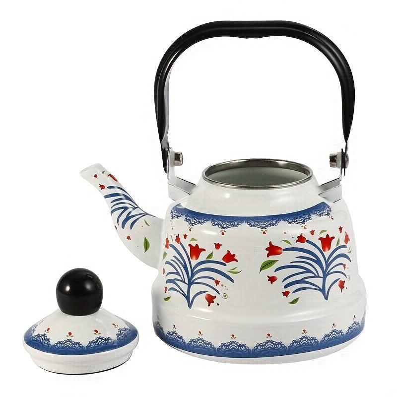 Enamel Hot Kettle 1L Geometric Printed Flower Green Dot Bell Kettle