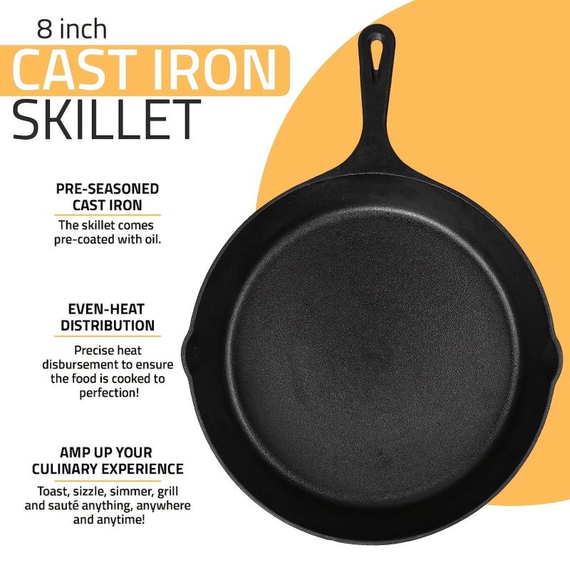 1PC Pretreated Cast Iron Pans Non-Stick Surface 20-32 cm Heat-Resistant Handles