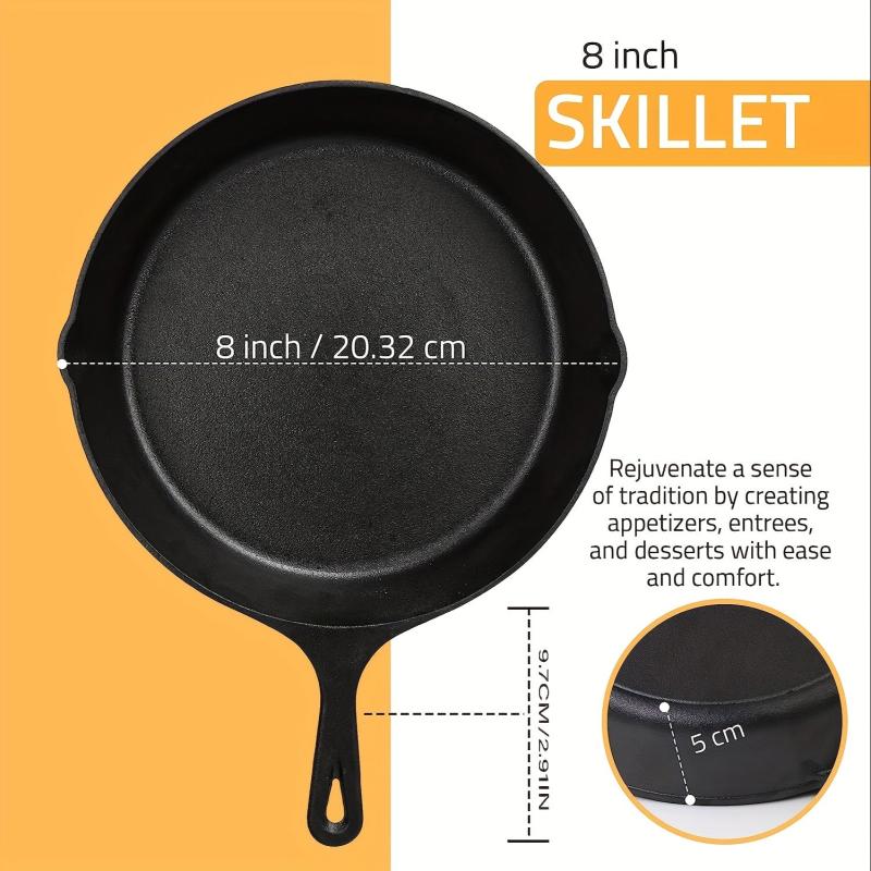 1PC Pretreated Cast Iron Pans Non-Stick Surface 20-32 cm Heat-Resistant Handles