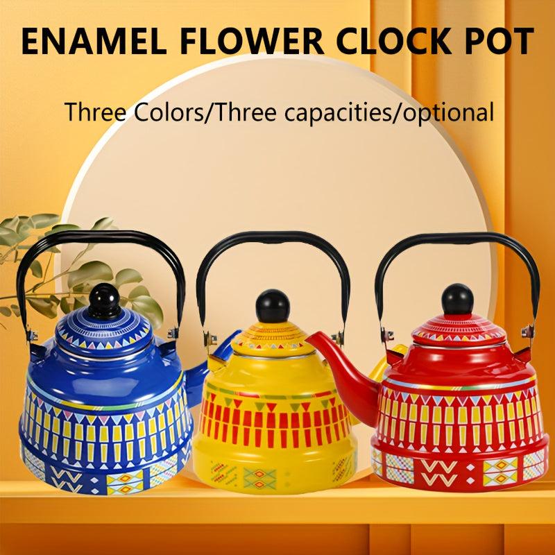 Enamel Hot Water Kettle Colored Geometric Flower Clock Kettle Home Water Kettle