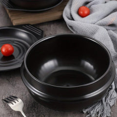 Stone Bowl 12cm with Tray - Ceramic Stone Hot Pot for Bibimbap Soup