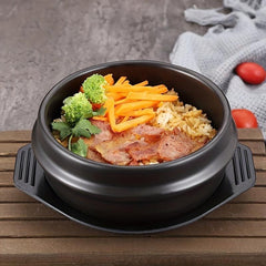 Stone Bowl 12cm with Tray - Ceramic Stone Hot Pot for Bibimbap Soup