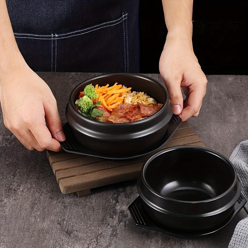 Stone Bowl 12cm with Tray - Ceramic Stone Hot Pot for Bibimbap Soup