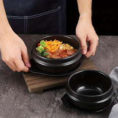 Stone Bowl 12cm with Tray - Ceramic Stone Hot Pot for Bibimbap Soup