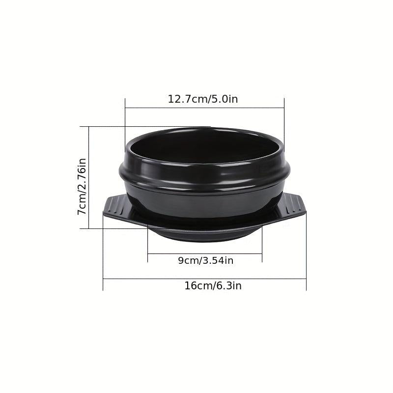 Stone Bowl 12cm with Tray - Ceramic Stone Hot Pot for Bibimbap Soup