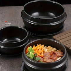 Stone Bowl 12cm with Tray - Ceramic Stone Hot Pot for Bibimbap Soup