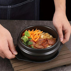 Stone Bowl 12cm with Tray - Ceramic Stone Hot Pot for Bibimbap Soup