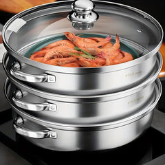 Stainless Steel 3 Tier Steamer Set Cookware Pot Sauce Pan with Lid