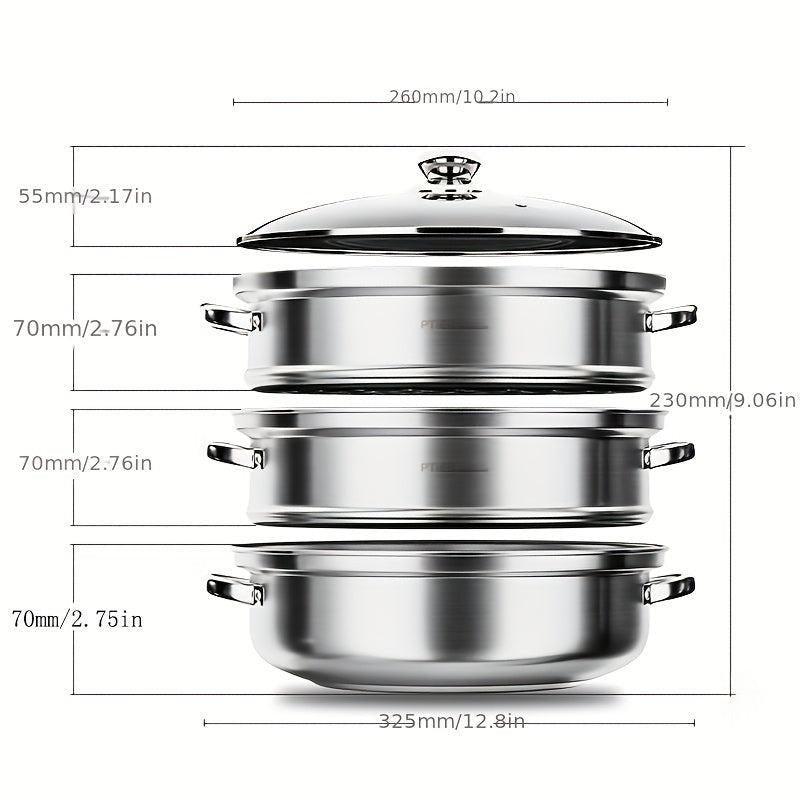 Stainless Steel 3 Tier Steamer Set Cookware Pot Sauce Pan with Lid