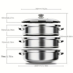 Stainless Steel 3 Tier Steamer Set Cookware Pot Sauce Pan with Lid