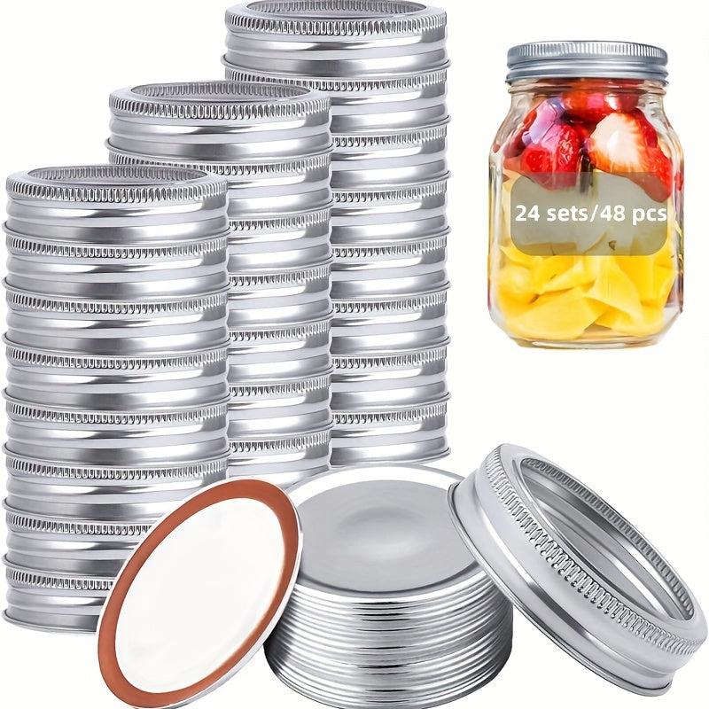 48-Piece Metal Jar Lid Set for Mason Bottles with Silicone Seal Rings