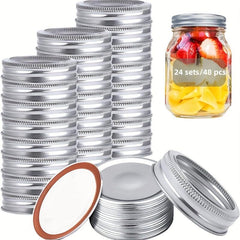 48-Piece Metal Jar Lid Set for Mason Bottles with Silicone Seal Rings
