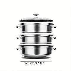 3 Tier Steamer Pot With Lid Stainless Steel 25x23cm Kitchen Utensils