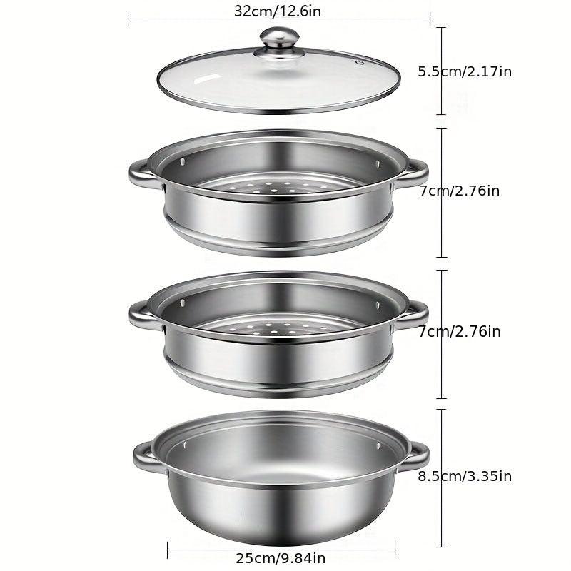 Stainless Steel Three-Layer Steamer for Steaming Meat Vegetables Pasta