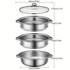 Stainless Steel Three-Layer Steamer for Steaming Meat Vegetables Pasta