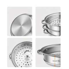 Stainless Steel Three-Layer Steamer for Steaming Meat Vegetables Pasta