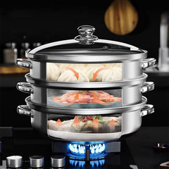 Stainless Steel Three-Layer Steamer for Steaming Meat Vegetables Pasta