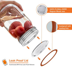 50pcs Leak Proof Canning Lids w/ Silicone Seals - Reusable 86mm Regular Mouth