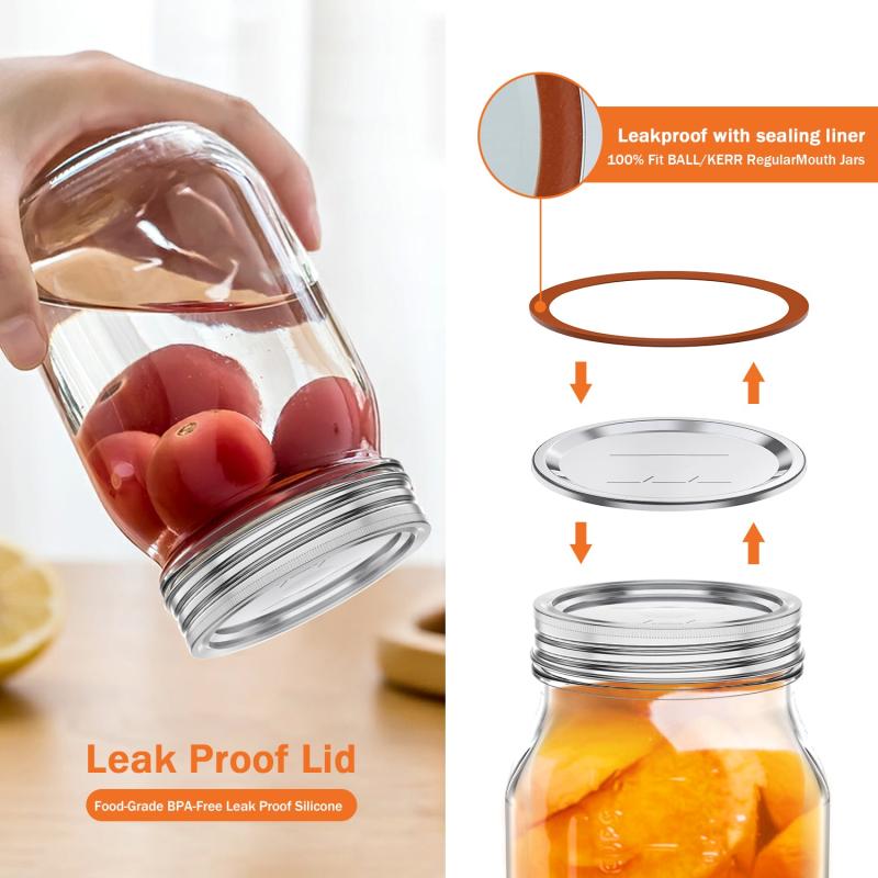 50pcs Leak Proof Canning Lids w/ Silicone Seals - Reusable 86mm Regular Mouth