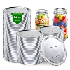 50pcs Leak Proof Canning Lids w/ Silicone Seals - Reusable 86mm Regular Mouth