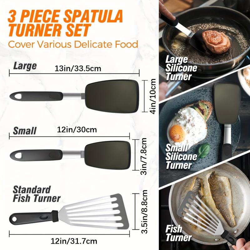 3pcs Silicone Spatula Set 600 F Heat Resistant Dishwasher Safe Sturdy Nonporous