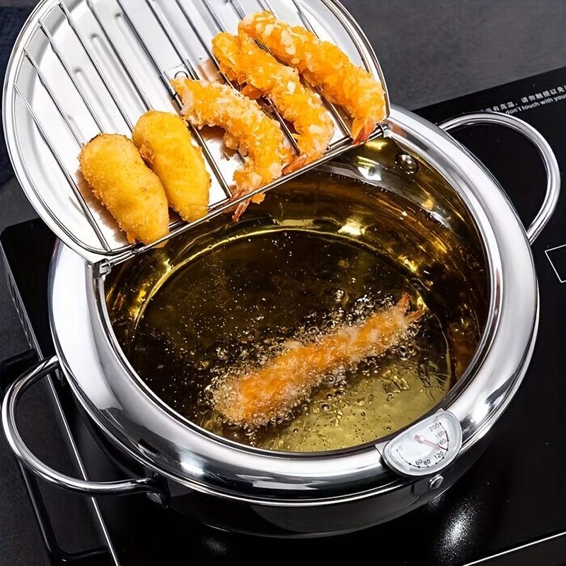 Stainless Steel Deep Fryer Pot 3400ml - Tempura Small Fryer w/ Thermometer