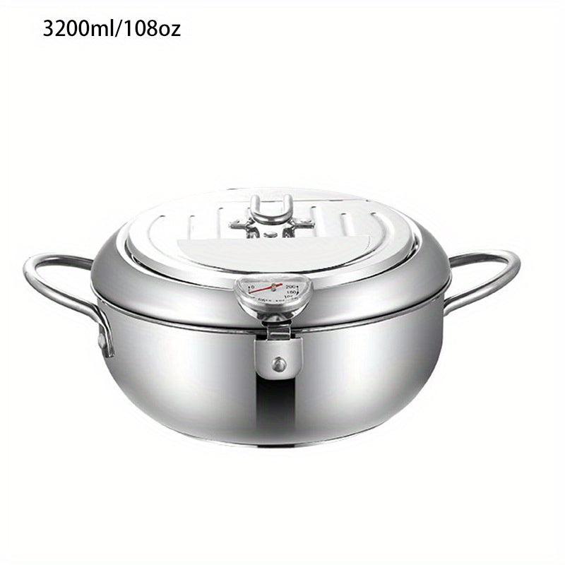 Stainless Steel Deep Fryer Pot 3400ml - Tempura Small Fryer w/ Thermometer